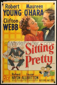 7d1196 SITTING PRETTY 1sh 1948 Robert Young, Maureen O'Hara, Clifton Webb as Mr. Belvedere!