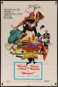 7d1201 SLEEPER 1sh 1974 Woody Allen, Diane Keaton, futuristic sci-fi comedy art by McGinnis!