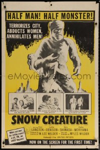 7d1204 SNOW CREATURE 1sh 1954 abominable Yeti terrorizes city, abducts women & annihilates men!