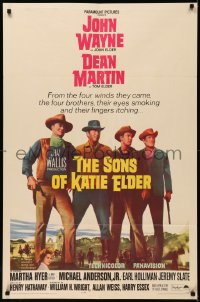 7d1215 SONS OF KATIE ELDER 1sh 1965 line up of John Wayne, Dean Martin & more + Martha Hyer!