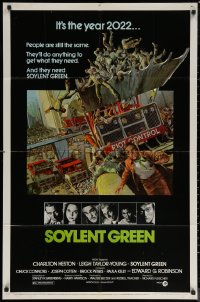 7d1219 SOYLENT GREEN 1sh 1973 Heston trying to escape riot control in the year 2022 by Solie!