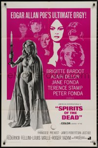 7d1221 SPIRITS OF THE DEAD int'l 1sh 1969 Federico Fellini, Reynold Brown artwork of sexy Jane Fonda