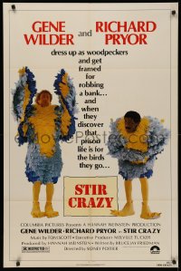 7d1238 STIR CRAZY 1sh 1980 Gene Wilder & Richard Pryor in chicken suits, directed by Sidney Poitier!
