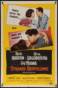 7d1241 STRANGE BEDFELLOWS 1sh 1965 Gina Lollobrigida & Rock Hudson love to fight, but not at night!