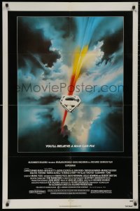 7d1249 SUPERMAN 1sh 1978 D.C. comic book superhero Christopher Reeve, cool Bob Peak logo art!