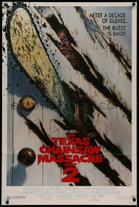 7d1265 TEXAS CHAINSAW MASSACRE PART 2 1sh 1986 Tobe Hooper horror sequel, cool Huston art!