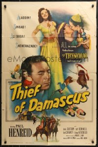 7d1270 THIEF OF DAMASCUS 1sh 1952 Paul Henreid, sexy full-length Elena Verdugo, Arabian Nights!