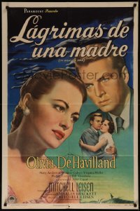 7d1281 TO EACH HIS OWN Spanish/US 1sh 1946 close up art of pretty Olivia de Havilland & John Lund!