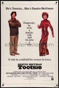 7d1285 TOOTSIE int'l 1sh 1982 great duo image of cross-dressing Dustin Hoffman as himself & in drag!