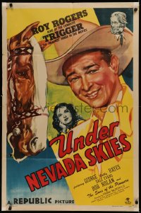 7d1302 UNDER NEVADA SKIES 1sh 1946 great art of Roy Rogers, Trigger, Dale Evans & Gabby Hayes!