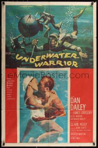 7d1304 UNDERWATER WARRIOR 1sh 1958 Kunstler art of underwater demolition team scuba diver Dan Dailey