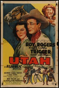 7d1313 UTAH 1sh 1945 art of Roy Rogers, Trigger, Dale Evans, Gabby Hayes & Sons of the Pioneers!