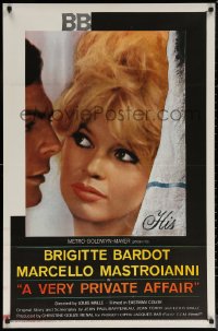 7d1320 VERY PRIVATE AFFAIR 1sh 1962 Louis Malle's Vie Privee, c/u of sexiest Brigitte Bardot!