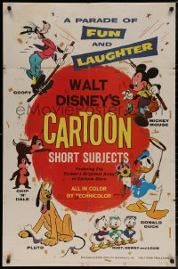 7d1328 WALT DISNEY'S CARTOON SHORT SUBJECTS 1sh 1965 Goofy, Mickey, Donald Duck, Pluto, Chip & Dale!