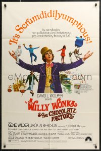 7d1351 WILLY WONKA & THE CHOCOLATE FACTORY 1sh 1971 Gene Wilder, it's scrumdidilyumptious!