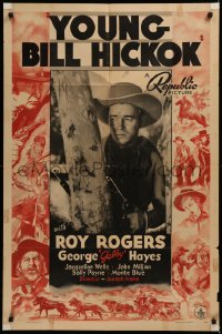 7d1359 YOUNG BILL HICKOK 1sh 1940 great image of Roy Rogers in title role + cool border art!