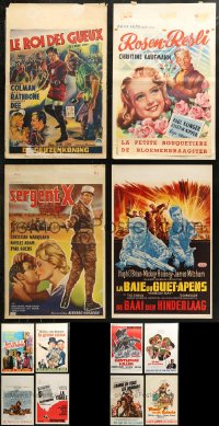 7f0552 LOT OF 15 FORMERLY FOLDED BELGIAN POSTERS 1950s-1980s great images from a variety of movies!