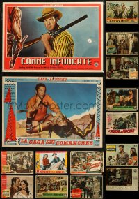 7f0589 LOT OF 15 MOSTLY UNFOLDED COWBOY WESTERN 13X19 ITALIAN PHOTOBUSTAS 1950s cool movie scenes!
