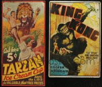 7f0044 LOT OF 2 TIN SIGNS 1970s Tarzan Ice Cream Cup, King Kong, great art from original posters!