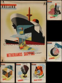 7f0677 LOT OF 6 UNFOLDED DUTCH 31X42 SPECIAL POSTERS 1950s cool art for Holland shipping company!