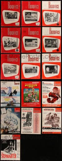 7f0328 LOT OF 16 BOX OFFICE EXHIBITOR MAGAZINES 1950s-1970s images & articles for theater owners!