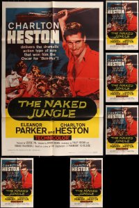7f0238 LOT OF 6 FOLDED R60 NAKED JUNGLE ONE-SHEETS R1960 Charlton Heston & Eleanor Parker!