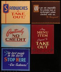 7f0453 LOT OF 5 1940S-50S 11X14 DINER SIGNS 1940s-1950s you can display them in your window!
