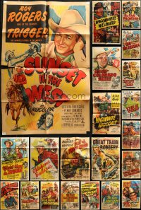 7f0195 LOT OF 21 FOLDED COWBOY WESTERN ONE-SHEETS 1940s-1950s are variety of cool images!