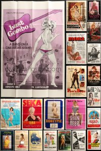 7f0158 LOT OF 53 FOLDED SEXPLOITATION ONE-SHEETS 1970s-1980s sexy images with partial nudity!