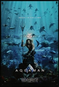7g0815 AQUAMAN teaser DS 1sh 2018 DC, Jason Momoa in title role with great white sharks and more!