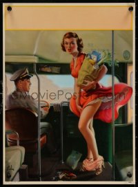 7g0464 ART FRAHM calendar sample 1950s sexy art woman dropping panties on bus, A Fare Loser!