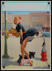 7g0465 ART FRAHM calendar sample 1950s sexy art woman dropping panties with dog, Hold Everything!