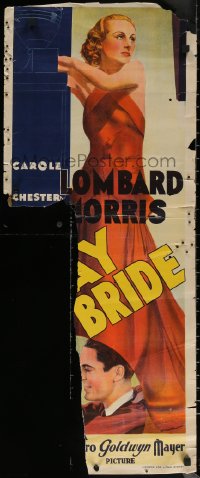 7g0018 GAY BRIDE long Aust daybill 1935 different art of sexy Carole Lombard & Chester Morris!