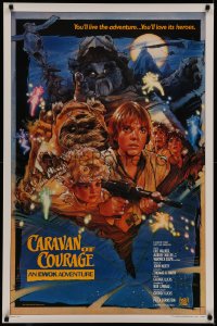 7g0859 CARAVAN OF COURAGE style B int'l 1sh 1984 An Ewok Adventure, Star Wars, art by Drew Struzan!