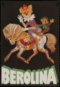 7g0472 ZIRKUS BEROLINA 23x33 East German circus poster 1985 Gebhardt art of clown & monkey on horse!