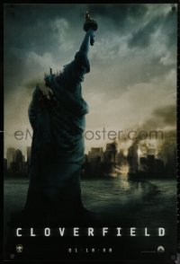7g0866 CLOVERFIELD teaser 1sh 2008 wild image of destroyed New York & Lady Liberty decapitated!