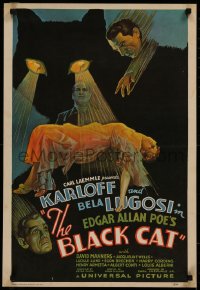 7g0597 BLACK CAT 20x29 commercial poster 1970s Boris Karloff, Bela Lugosi, cool art!