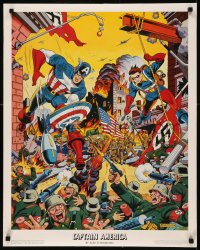 7g0599 CAPTAIN AMERICA 23x29 commercial poster 1984 art by Alex Schomburg, Marvel, fighting Nazis!