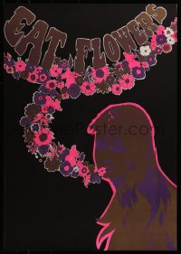 7g0631 EAT FLOWERS 20x29 Dutch commercial poster 1960s psychedelic Slabbers art of woman & flowers!