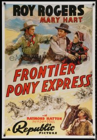 7g0607 FRONTIER PONY EXPRESS 27x40 commercial poster 1990s Roy Rogers saving Mary Hart from bad guy!