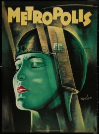 7g0635 METROPOLIS 27x37 German commercial poster 1990s Fritz Lang classic, cool Kurt Degen art!