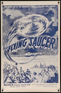 7g0916 FLYING SAUCER 1sh R1953 cool sci-fi artwork of UFOs from space & terrified people!