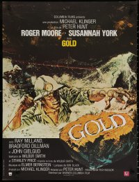 7g0369 GOLD French 23x31 1974 Roger Moore, gorgeous Susannah York, different epic adventure art!
