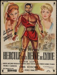 7g0371 HERCULES UNCHAINED French 24x31 1959 Ercole e la regina di Lidia, mightiest man Steve Reeves!