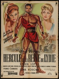 7g0372 HERCULES UNCHAINED French 24x32 R1961 Ercole e la regina di Lidia, mightiest man Steve Reeves!