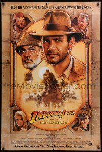 7g0969 INDIANA JONES & THE LAST CRUSADE advance 1sh 1989 Ford/Connery over a brown background by Drew