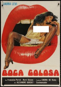 7g0057 GREEDY MOUTH export Italian 1sh 1981 striking artwork of super sexy Laura Levi in open mouth!