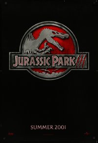 7g0991 JURASSIC PARK 3 teaser DS 1sh 2001 Sam Neill, Macy, classic-style red logo with Spinosaurus!