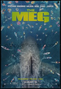 7g1045 MEG teaser DS 1sh 2018 image of giant megalodon and terrified swimmers, pleased to eat you!
