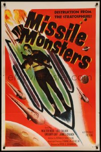 7g1050 MISSILE MONSTERS 1sh 1958 aliens bring destruction from the stratosphere, wacky sci-fi art!